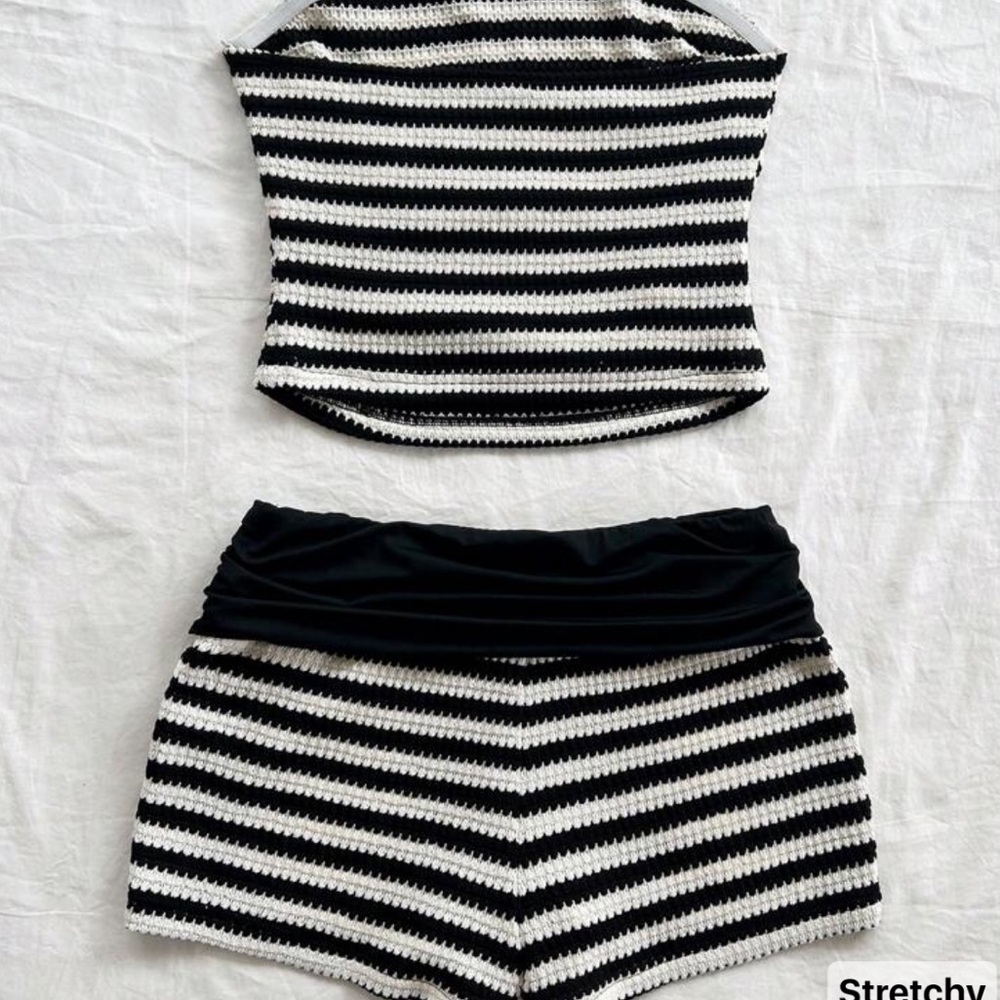 Black and White Striped Women Shorts